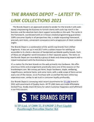THE BRANDS DEPOT – LATEST TP-LINK COLLECTIONS 2021