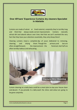 Over 45Years’ Experience Curtains dry cleaners Specialist in Adelaide