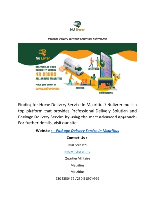 Package Delivery Service in Mauritius Nulivrer.mu