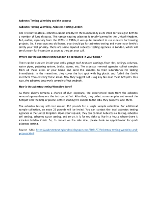 Asbestos Testing Wembley and the process