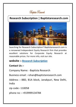 Research Subscription | Baptistaresearch.com