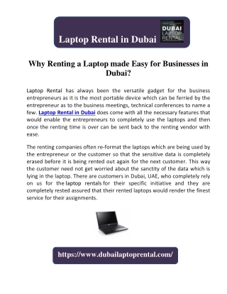 Why Renting a Laptop made Easy for Businesses in Dubai?