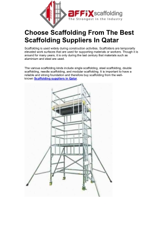 Choose Scaffolding From The Best Scaffolding Suppliers In Qatar