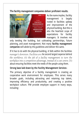 Roles and Responsibility of facility management companies