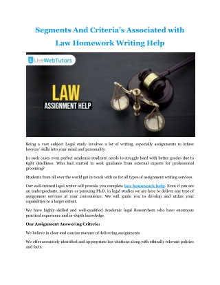 Segments And Criteria’s Associated with Law Homework Writing