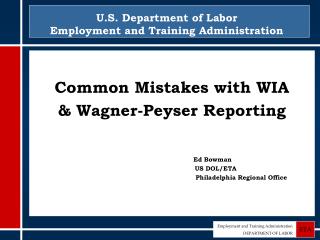U.S. Department of Labor Employment and Training Administration