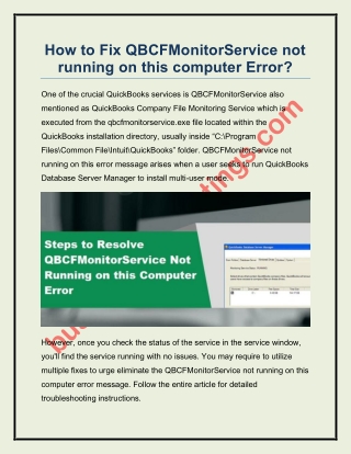 How to Fix QBCFMonitorService not running on this computer Error?
