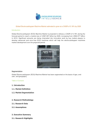 Global Electrocardiogram Machine Market estimated to grow at a CAGR of 5.18% by 2026