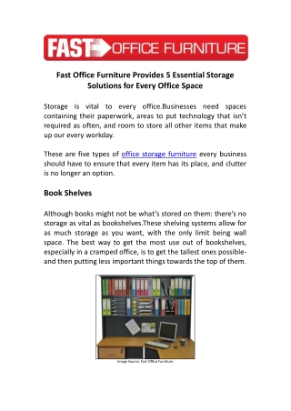 Fast Office Furniture Provides 5 Essential Storage Solutions for Every Office Space