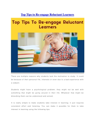 Top Tips to Re-engage Reluctant Learners