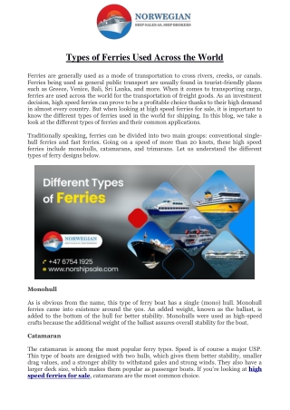 Types of Ferries Used Across the World