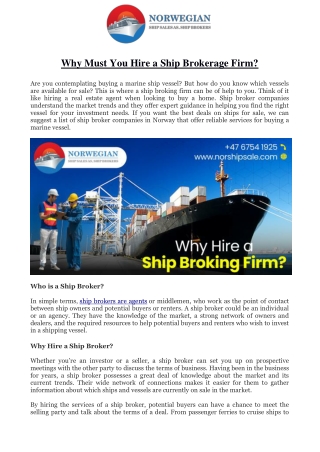 Why Must You Hire a Ship Brokerage Firm