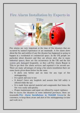 Fire Alarm Installation by Experts in Tilty