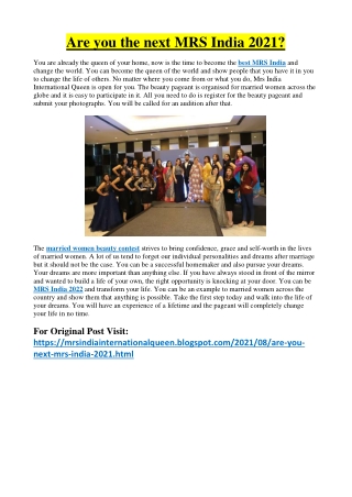 Are you the next MRS India 2021?