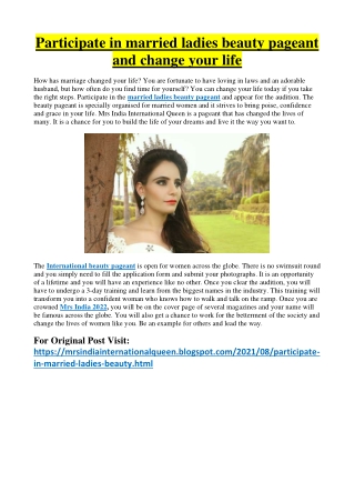 Participate in married ladies beauty pageant and change your life