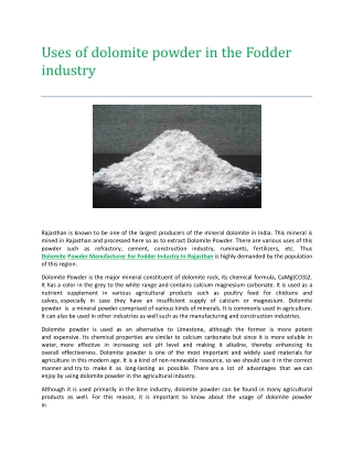 Uses of dolomite powder in the Fodder industry