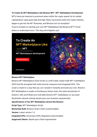 To Create An NFT Marketplace Like Binance NFT
