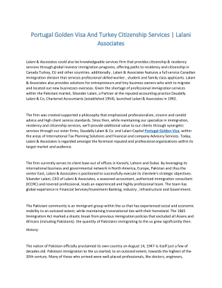 Portugal Golden Visa And Turkey Citizenship Services | Lalani Associates
