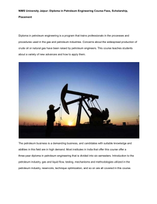 Diploma in Petroleum Engineering Course at NIMS University Jaipur_  Fees, Scholarship, Placement