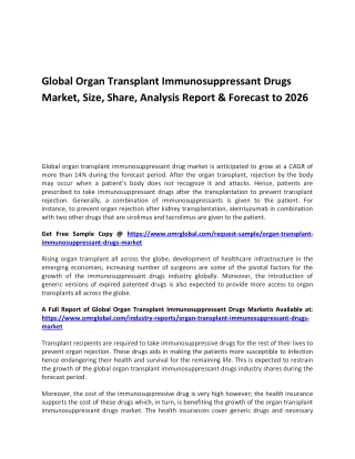 Global Organ Transplant Immunosuppressant Drugs Market