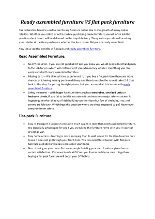 Ready assembled furniture VS flat pack furniture