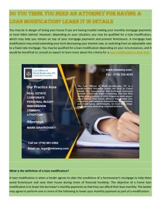 Do You Think You Need An Attorney For Having A Loan Modification