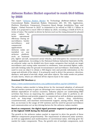 Airborne Radars Market expected to reach $6.0 billion by 2025