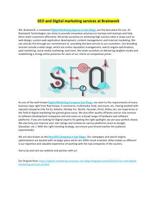SEO and Digital marketing services at Brainwork