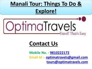 Manali Tour Things To Do & Explore
