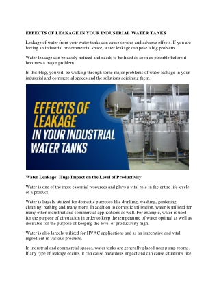 EFFECTS OF LEAKAGE IN YOUR INDUSTRIAL WATER TANKS