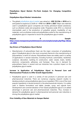 Polyalkylene Glycol Market: Pin-Point Analysis For Changing Competitive Dynamics