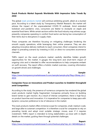 Snack Products Market Expands Worldwide With Impressive Sales Trends By 2030