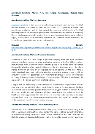 Aluminum Smelting Market New Innovations, Application, Recent Trend Updates