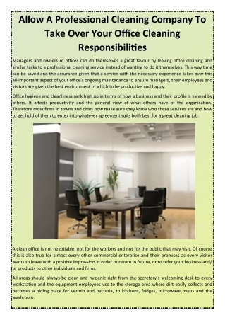 Allow A Professional Cleaning Company To Take Over Your Office Cleaning Responsibilities