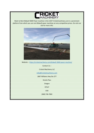 Rent Bidwell 3600 Paver machine in USA