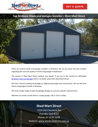 Top Brisbane Sheds and Garages Installer – Shed Mart Direct