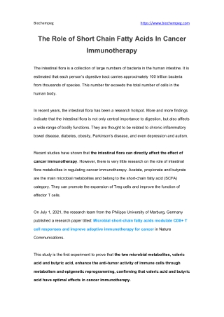 The Role of Short Chain Fatty Acids In Cancer Immunotherapy