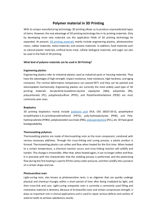 Polymer Material in 3D Printing