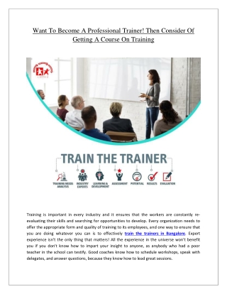 Want To Become A Professional Trainer! Then Consider Of Getting A Course On Training