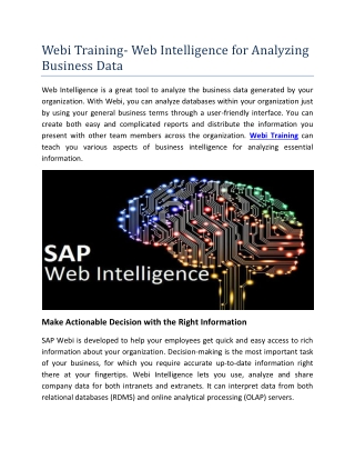 Webi Training- Web Intelligence For Analyzing Business Data
