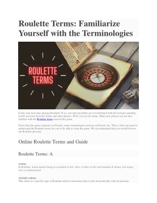 Roulette Terms: Familiarize Yourself with the Terminologies