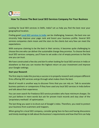 How To Choose The Best Local SEO Services Company For Your Business