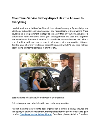 Chauffeurs Service Sydney Airport Has the Answer to Everything