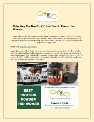 Unlocking The Benefits Of  Best Protein Powder For  Women