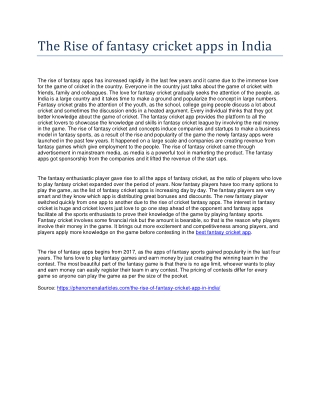 The Rise of fantasy cricket app in India