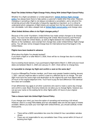 Read The United Airlines Flight Change Policy Along With United Flight Cancel Po