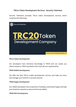 TRC20 Token Development Services - Security Tokenizer