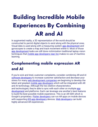 Building Incredible Mobile Experiences By Combining AR and AI