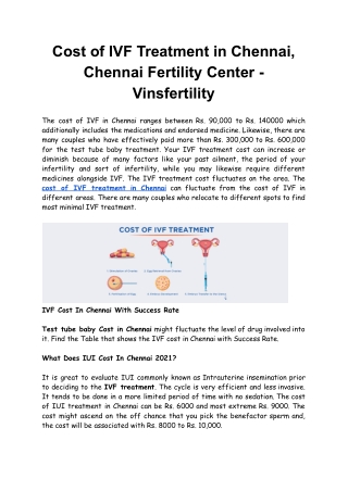 Cost of IVF Treatment in Chennai, Chennai Fertility Center - Vinsfertility