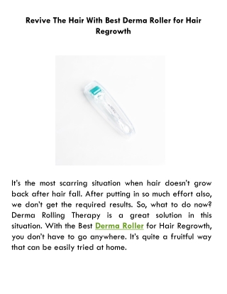Revive The Hair With Best Derma Roller for Hair Regrowth